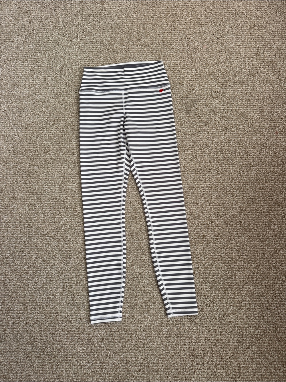 Black & White Striped Leggings with Heart Detail